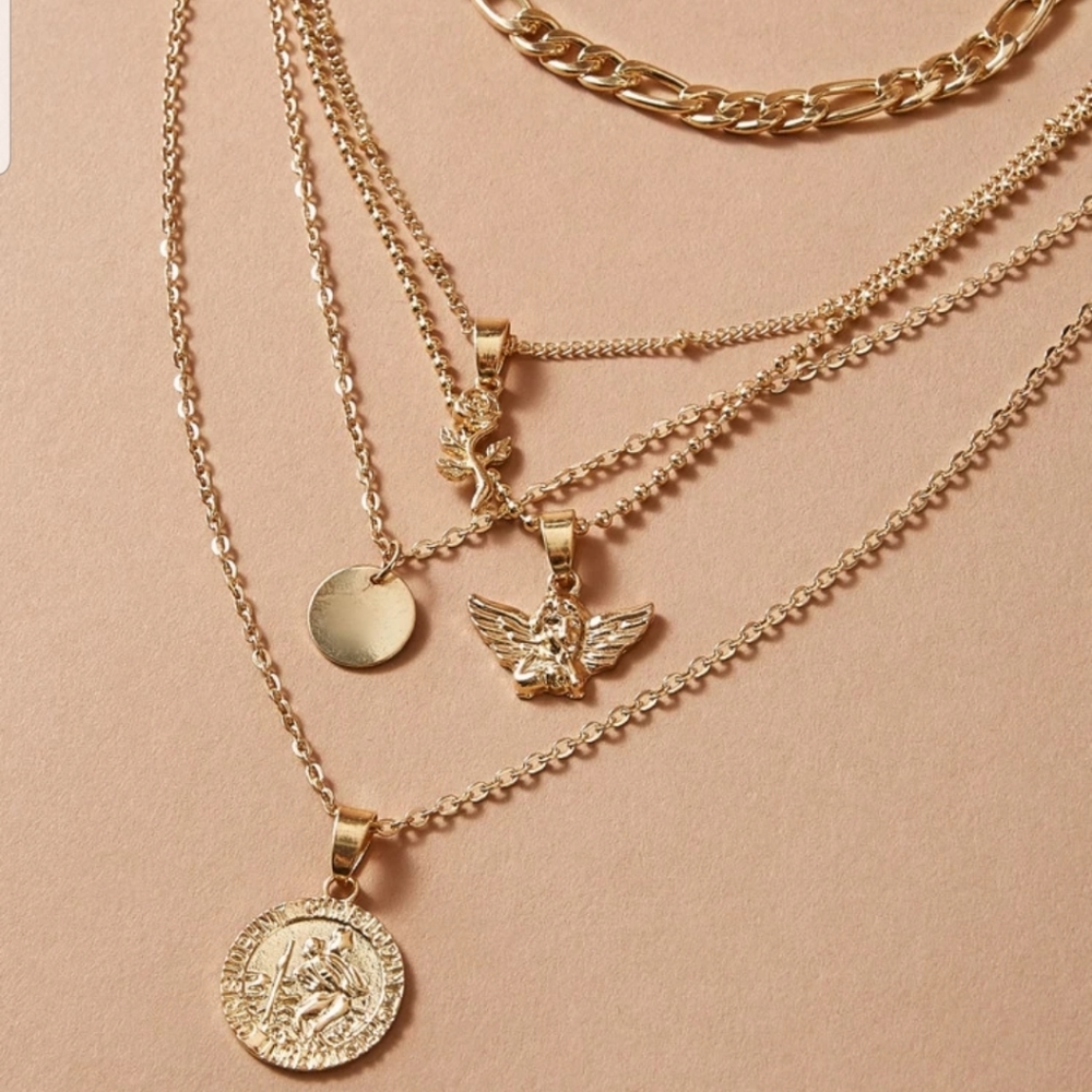 *Glory* Layered Gold Charm Necklace - Picture 2 of 3